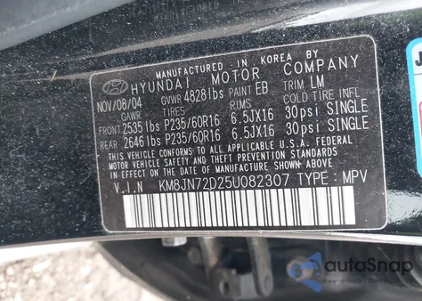 2005 Hyundai Tucson Gls/Lx z USA, uszkodzony, nr VIN KM8JN72D25U082307